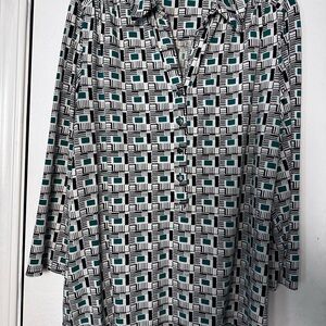 Alfani Geometric Patterned Emerald Green/ Black/White Blouse